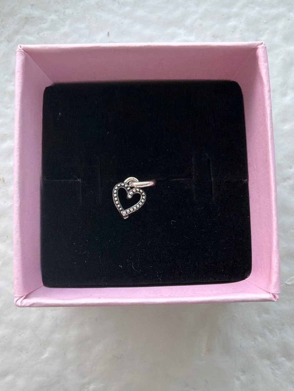 Pandora Silver Heart Dangle Charm with Beaded Detail - Pink and Silver